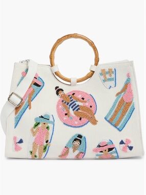 Collection XIIX Beaded Tote with Bamboo Ring Handles